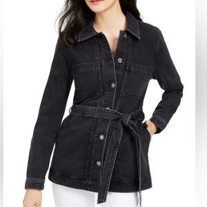 OAT NEW YORK NWT WOMEN’S BLACK DENIM JACKET WITH BELT SZ S